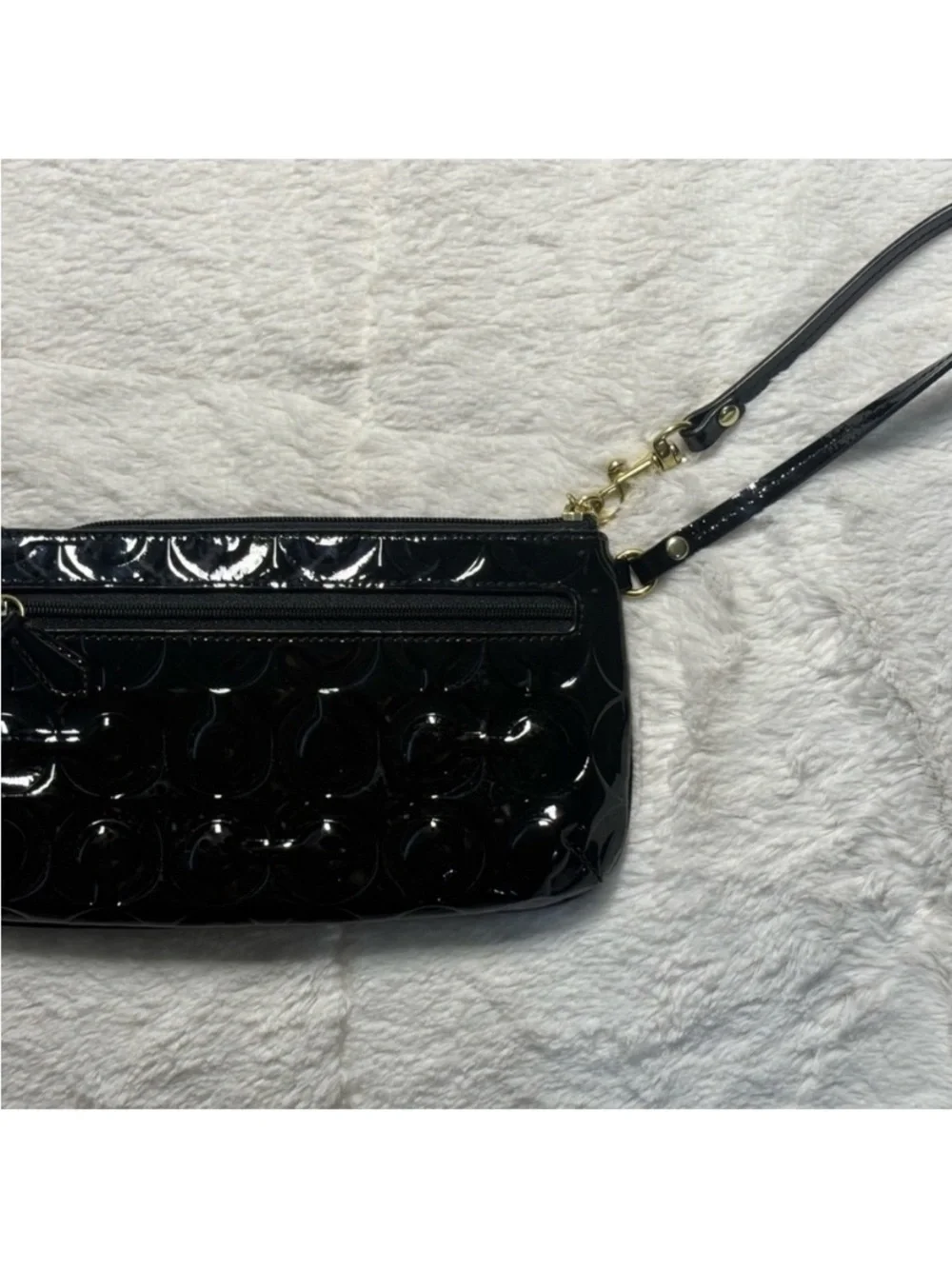 Coach Black Patent Leather Wristlet with Gold-Tone Logo